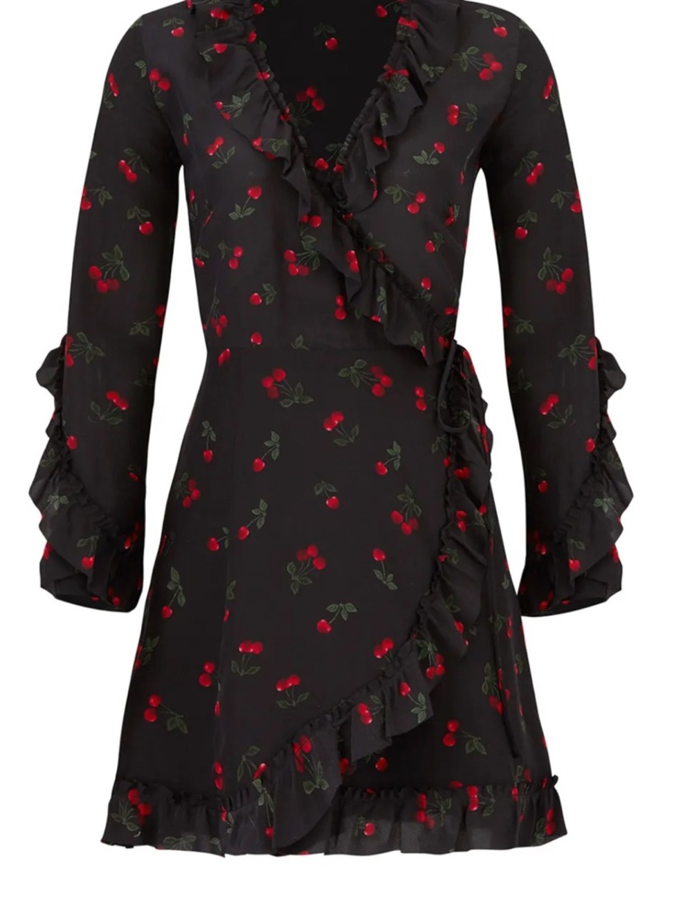 The Kooples Black Cherry Print Ruffle Dress